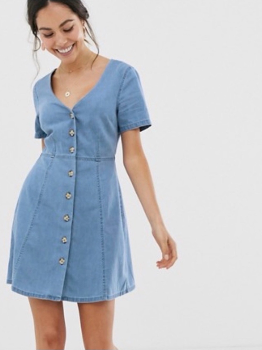ASOS Light Blue Button-Front Mini Dress
